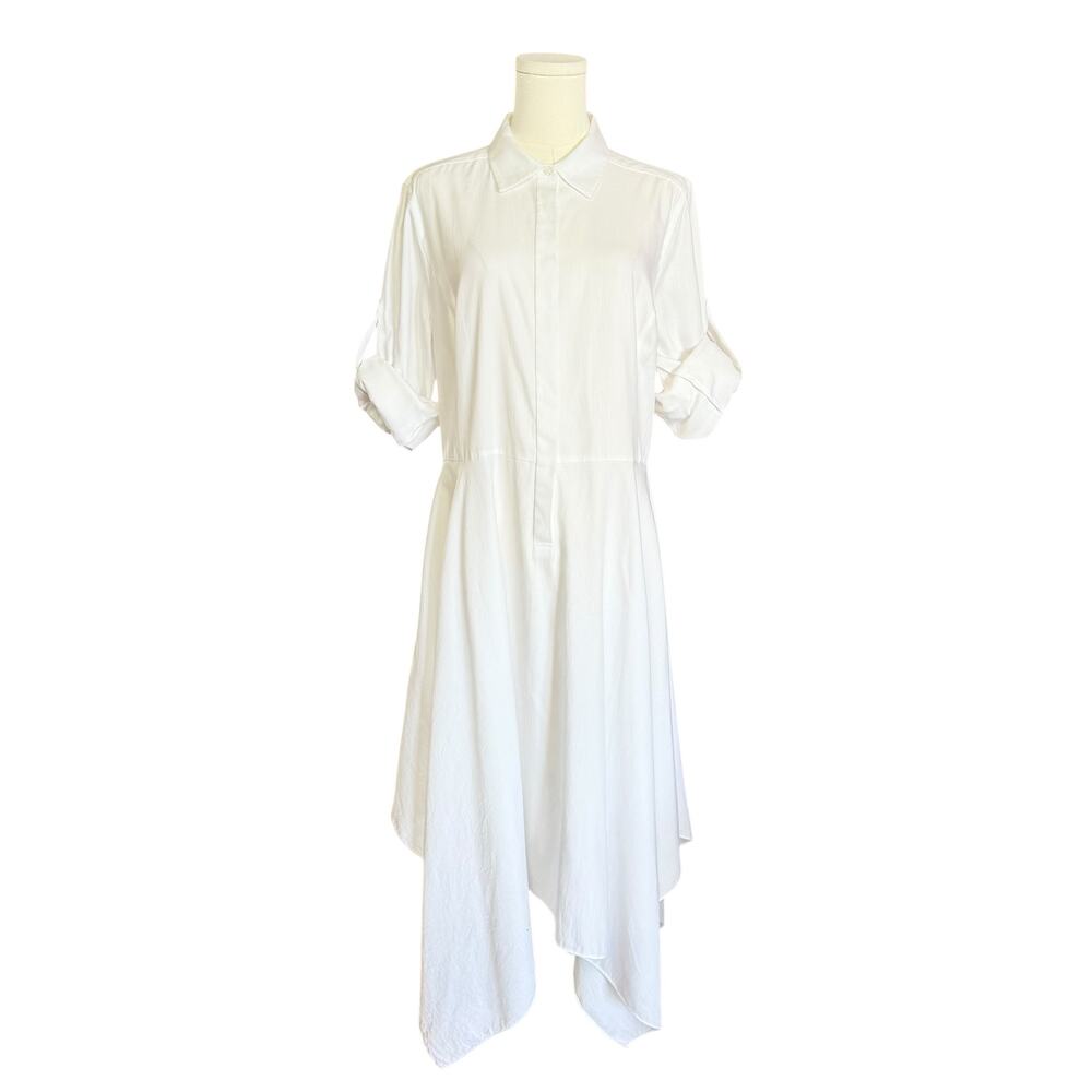 BcbgMaxazria Beatryce White Asymmetrical White Dress Size L 100% Cotton - Picture 5 of 16